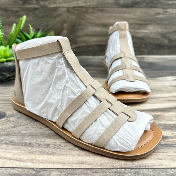 NIB Lucky Brand Benecia 8M Leather Flat Gladiator Sandals Dune - Picture 4 of 11